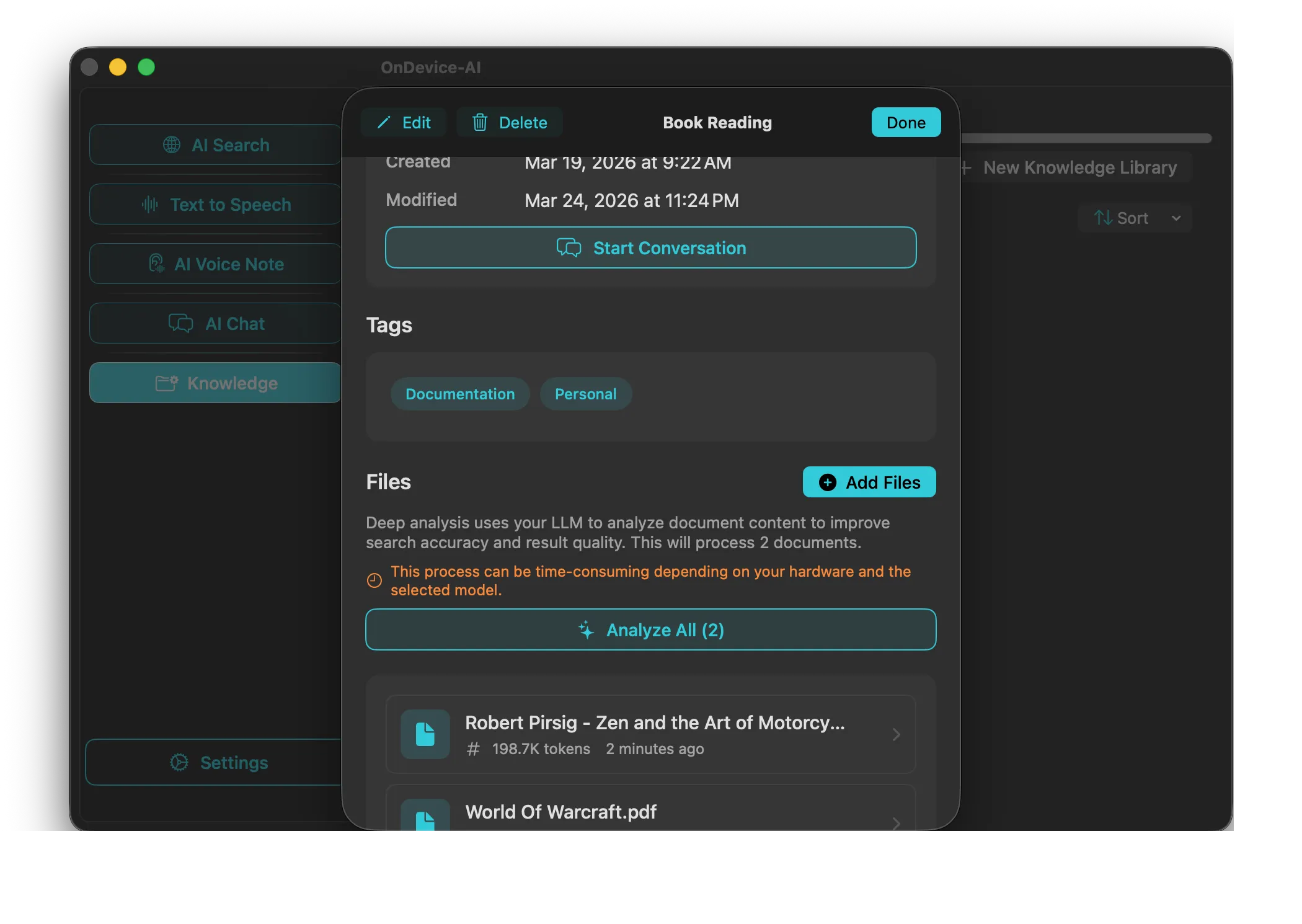 Adding private files to Knowledge Library on macOS